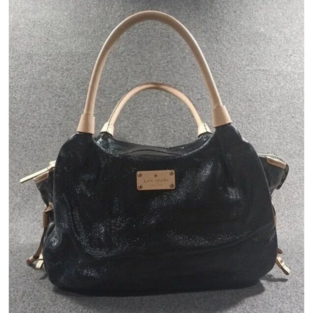 Kate Spade New York Crinkle Black Patent Leather Shoulder Bag Purse